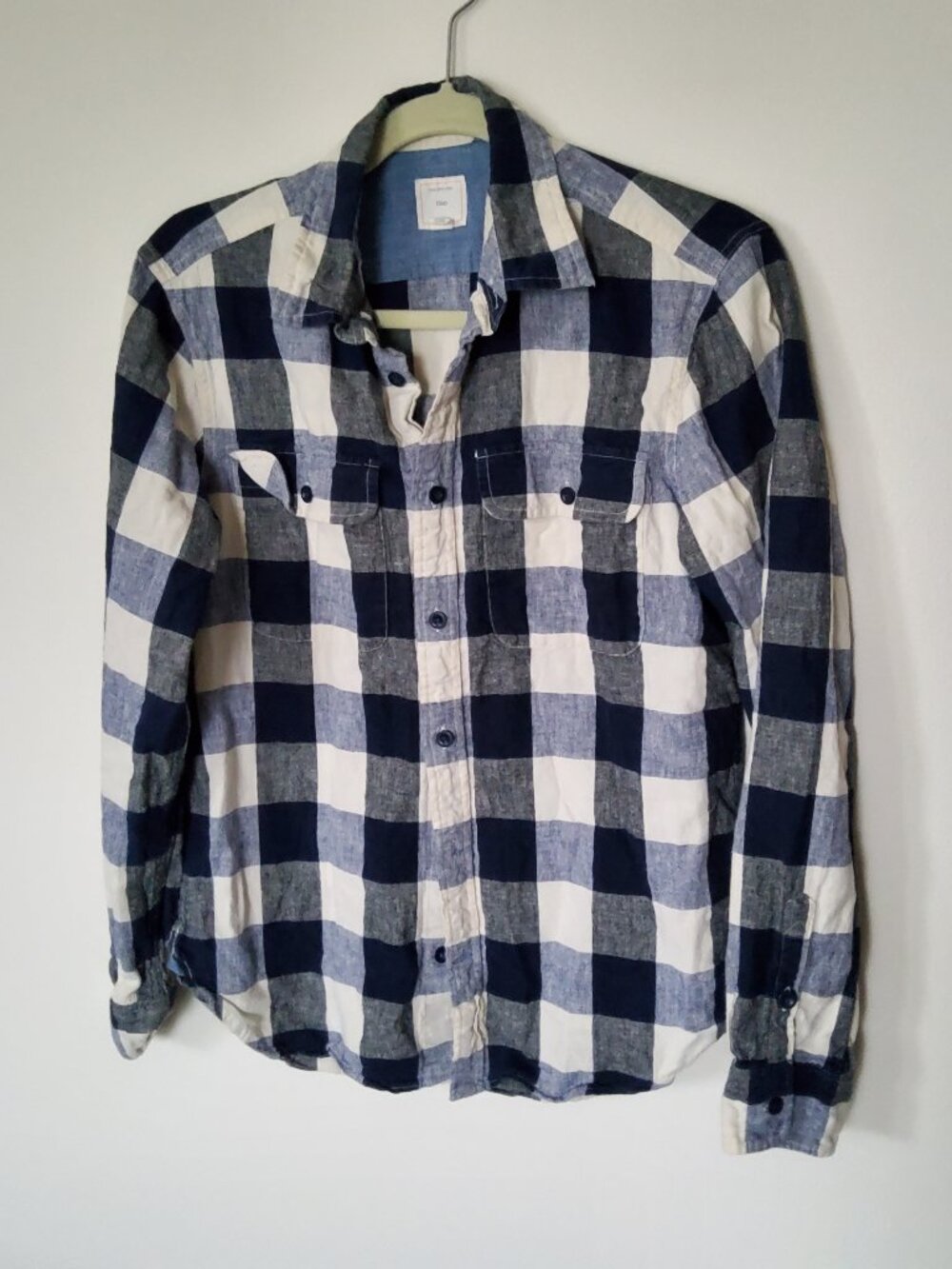 Gap Men's Blue Plaid shirt Linen blend size S
